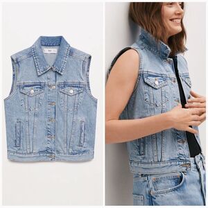 Mango Denim Vest Pockets New